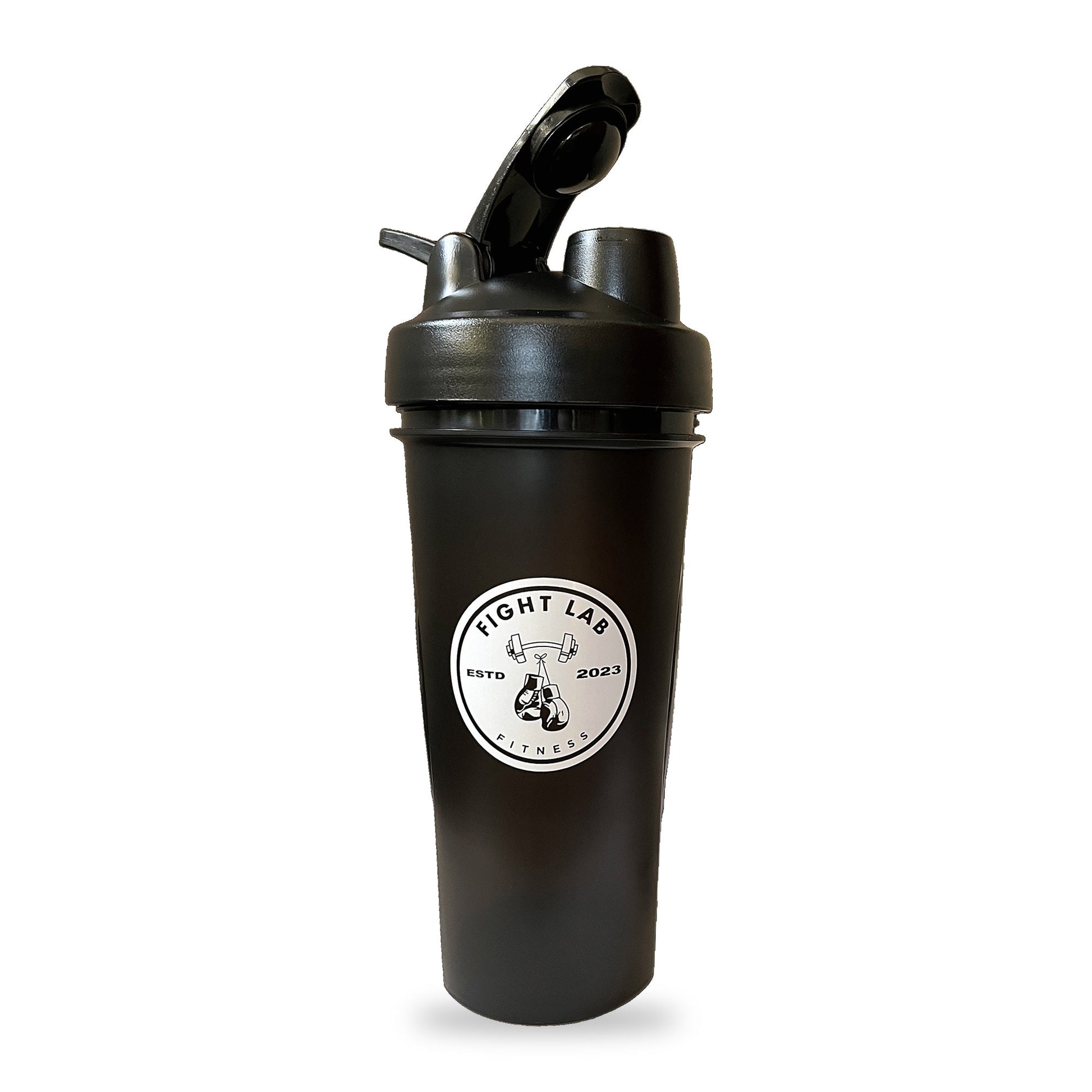 Fight Lab Shaker Cup with the flip cap open, showing the drink spout